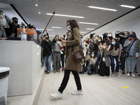 The president of the Community of Madrid and Spanish Peoples' Party candidate for re-election, Isabel Diaz Ayuso casts her vote at College I...