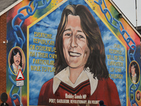 A memorial mural to Bobby Sands by Irish artist and former Irish Republican Army member Danny Devenny, seen in Belfast (file picture April 2...