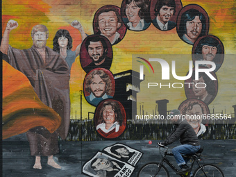 A mural of the hunger strikers, seen in Belfast. 
Today marks the 40th anniversary of Bobby Sands' death. He died on May 5, 1981, at the Maz...