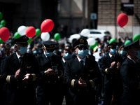  Alitalia workers demonstrate in Piazza del Popolo to celebrate the airline's 74 years of history (the first national Rome-Turin flight took...