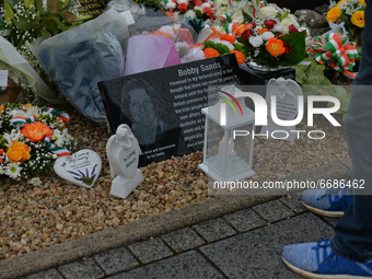 Flowers and wreaths left on Bobby Sands' grave in Milltown Cemetery on the 40th anniversary of his death.
He died on May 5, 1981, at the Maz...