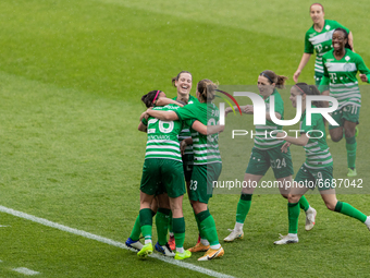 FTC-Telekom players celebrate the goal during the match at Hungarian Women CUP Final 2021 at New Hidegkuti Nándor Stadium on May 05, 2021 in...