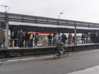 A public transport station in Bogota vandalized on May 4 in the protests that day On May 5, 2021 in Bogota, Colombia. (