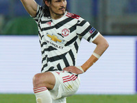 Edinson Cavani of Manchester United celebrates scoring first goal during the UEFA Europa League Semi-Final match between AS Roma and Manches...
