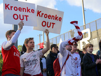 Arsenal fans protest against Stan Kroenke's ownership of the club outside the Emirates Stadium, London on Thursday 6th May 2021  (