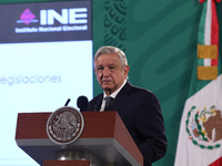  Mexico’s President Andres Manuel Lopez Obrador in his speech during a meet with the media at National Palace on May 6, 2021 in Mexico City,...