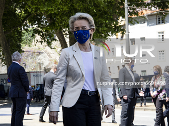 Ursula Von der Leyen President of the European Commission on arrival, at the customs of Porto, on a tour of the blue carpet, passing by the...