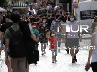 People seen shopping at Ermou street in the center of Athens, Greece on May 7, 2021. (