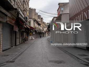 The empty streets in the Eminonu district of Istanbul, Turkey seen on May 7, 2021. The government imposed a 19-day curfew which started on A...