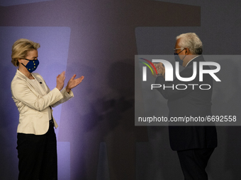Ursula Von der Leyen President of the European Commission and Prime Minister Antonio Costa at the Closing ceremony and signature of the conf...