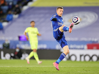 Jamie Vardy of Leicester City shoots at goal during the Premier League match between Leicester City and Newcastle United at the King Power S...