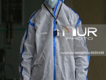 Portrait of a Health worker at a temporary Covid-19 hospital in Srinagar, Indian Administered Kashmir on 08 May 2021. A Local NGO Athrout ha...