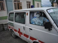An ambulance set to shift a patient from temporary hospital in Srinagar, Indian Administered Kashmir on 08 May 2021. A Local NGO Athrout has...