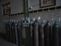 High pressure oxygen setup at a temporary Covid-19 hospital in Srinagar, Indian Administered Kashmir on 08 May 2021. A Local NGO Athrout has...