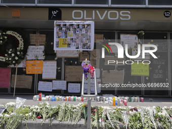Memorial installed outside the Olivos subway station after the collapse of a column between the Tezonco and Olivos stations on Monday night,...