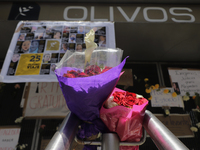 Memorial installed outside the Olivos subway station after the collapse of a column between the Tezonco and Olivos stations on Monday night,...