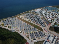 (This Photo is Taken on a Drone) In This Aerial Photograph shows The Quarantine Centre at Pennys Bay on Lantau Island in Hong Kong, Saturday...