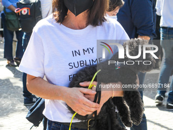 Paola Turci attends the Demonstration To Approve Zan DDL which aims to protect verbal and physical aggression towards homosexuals and disabl...