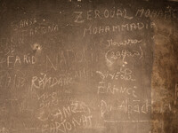Testimonials written on the walls of all migrants moved from here, in Mortola Superirio, Case Gina, an historic site storage of migrants, in...