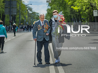 An veteran with war medals of the Second World War during the remembrance of the Victory Day on May 9th in Kiev, Ukraine. (