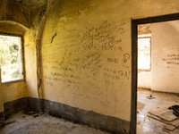 Testimonials written on the walls of all migrants moved from here, in Mortola Superirio, Case Gina, an historic site storage of migrants, in...
