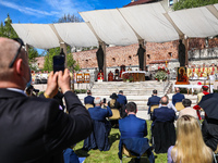 People attend the ceremony commemorating St. Stanislaus at Church on the Rock in Krakow, Poland on May 9, 2021. Each year on the first Sunda...