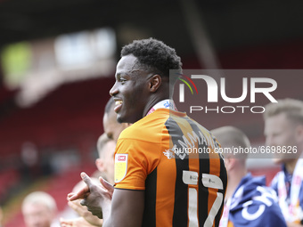    Josh Emmanuel of Hull City celebrates during the Sky Bet League 1 match between Charlton Athletic and Hull City at The Valley, London, UK...