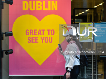 A poster 'Dublin - Great To See You' seen at the entrance to Penneys store on Henry Street in Dublin city center.
On Sunday, 9 May 2021, in...