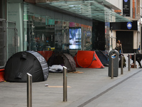 A view of a rough sleeper's tents outside a closed shop on Henry Street in Dublin city center during the final days of the level five COVID-...