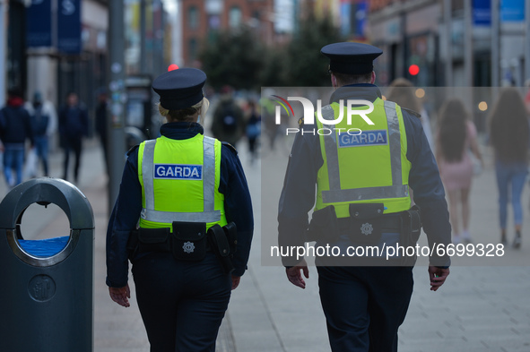 Members of An Garda Siochana (Irish Police) patrol Dublin's city center during the final days of the COVID-19 lockdown. 
On Sunday, 9 May 20...
