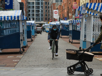 A cyclist wearing a face mask seen in Moore Street in Dublin, during the final days of the level five COVID-19 lockdown. 
On Sunday, 9 May 2...