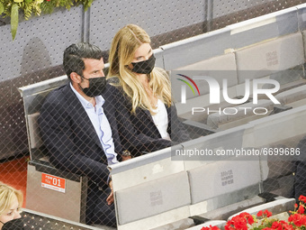 Luis Figo and  Helen Svedin attended the 2021 ATP Tour Madrid Open tennis match at the Caja Magica in Madrid on May 9, 2021 spain (