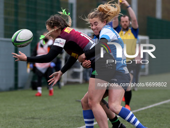        Rosie Blount of Darlington Mowden Park Sharks and Bethany Wilcock of Harlequins Women during the WOMEN'S ALLIANZ PREMIER 15S match be...