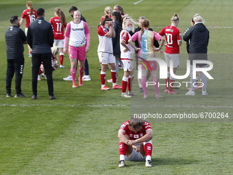  A disconsolate Abi Harrison of Bristol City Women cries alone following confirmation of relegation during Barclays FA Women Super League ma...