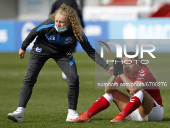  Opposition players console Ebony Salmon of Bristol City Women during Barclays FA Women Super League match between Brighton and Hove Albion...