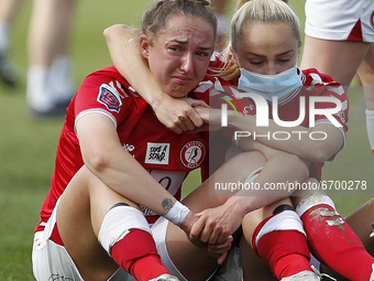 Aimee Palmer of Bristol City Women is consoled as she cries during Barclays FA Women Super League match between Brighton and Hove Albion Wo...