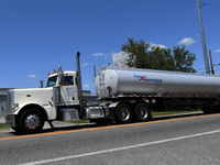 A gasoline tanker truck is seen on May 9, 2021 in Orlando, Florida. According to the National Tank Truck Carriers trade group, up to 25% of...