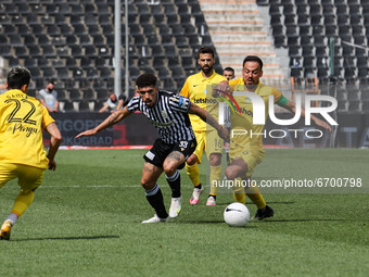 Javier Matilla #26 and captain of Aris and Douglas Augusto #33 of PAOK in action during the soccer match between PAOK v Aris for the Play-of...