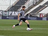 Enea Mihaj #6 of PAOK scoring the second goal of the game during the Soccer match between PAOK v Aris for the Play-off of Super League Greec...