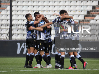 Players of PAOK team celebrate the second goal. Soccer match between PAOK v Aris for the Play-off of Super League Greece, in Toumba stadium,...