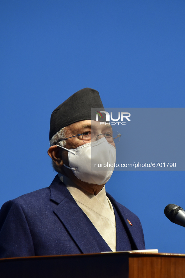 Prime Minister of Nepal KP Sharma Oli giving speech for the vote of confidence at Federal Parliament, Kathmandu, Nepal on Monday, May 10, 20...