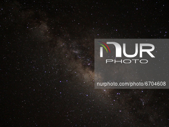 The night view of the Milky way is seen in the tourist area of mount Salak, North Aceh, on May 11, 2021, Aceh Province, Indonesia.
 (