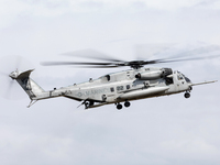 A United States Navy Marine CH53 Sea Stallion Helicopter takes off at Leuchars Air Station, Scotland  on Monday 10th May 2021. (