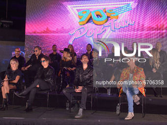 Kabah, Magneto, JNS, Erik Rubin, Chacho Gaytán, Benny Ibarra, Ana Torroja are seen during 90’s Pop Tour press Conference at Mexico City Aren...