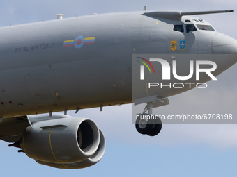 A Royal Air Force Boeing E-3D Sentry Airborne Warning And Control System aircraft during Exercise Joint Warrior at RAF Lossiemouth, Scotland...