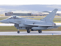 A Royal Air Force Eurofighter Typhoon during Exercise Joint Warrior at RAF Lossiemouth, Scotland on 11th May 2021. 
 (