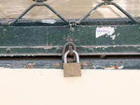 A padlock of closed store at the center of Athens, Greece on May 12, 2021. (