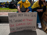 A demonstrator holds a sign that reads 