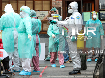Taiwan Medical Staff in decontamination process while Testing people for Covid-19 at Bopiliao Historical Block in  Wanhua District of Taipei...