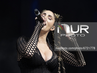 The singer Mala Rodriguez during her performance in the concert offered at El Matadero, in Madrid, within the framework of the events held b...